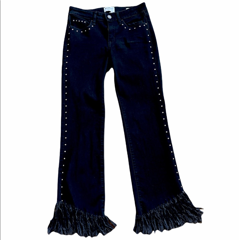William Rast Black Fringed Hem Jeans with Stud Detail